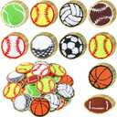 Solsew 40 Pack Ball Sports Chenille Cheer Iron on Patches Ball Sticker with Gold Edges Soccer Volleyball Basketball Baseball Softball Iron on Patches for Hat Pants Clothing(Multiple)