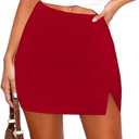 Women's Side Slit High Waisted Mini Skirt Stretchy Bodycon Skort 2026 Y2K Club Skirts with Underneath, Size XS