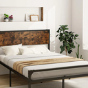 Giantex Full Size Bed Frame with Rustic Headboard & Footboard, Strong Metal Slat Support Mattress Foundation