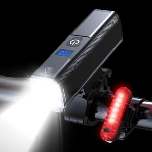 2025 New Bike Lights for Night Riding, Aluminum 1200 Lumens Rechargeable Super Bright Bicycle Headlight and Back Taillight, Waterproof LED Display 6+4 Modes Bicycle Lights Sets (Black)
