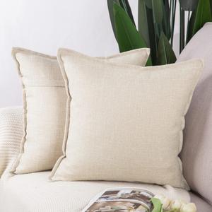 MADIZZ Set of 2 Linen Throw Pillow Covers 20x20 Inch Light Beige Soft Decorative Cushion Cover for Sofa Bedroom Pillow Shell