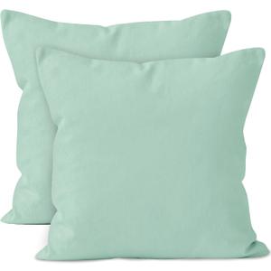 Encasa XO Throw Pillow Covers 18x18 in Set of 2 Mint Green | No Inserts | Cotton Pillow Covers for Living Room, Bed, Sofa, Couch | Decorative Cushion Covers with Improved Zippers