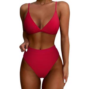SUUKSESS Women High Waisted High Cut Bikini Set Sexy Triangle Two Piece Swimsuits (M)