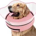 Supet Raised Inflatable Dog Cone Collar to Stop Licking, Soft Dog Cone Alternative After Surgery, Pet Neck Donut Collar for Small Medium Large Dogs (M(Neck 9"-12.5"), Solid Pink)
