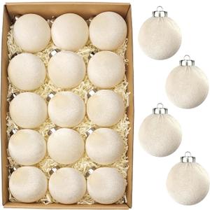 Beige Velvet Christmas Ball Ornaments for Tree 15 PCS, Large Neutral Flocked Christmas Bulbs Ornaments Set 3.15 Inch, Shatterproof Xmas Hanging Baubles Decorations (Beige)