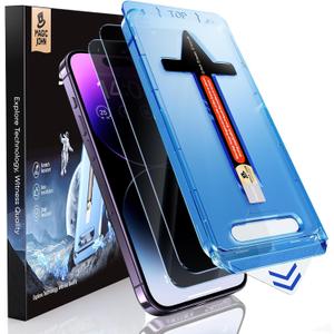MAGIC JOHN 2 Pack for iPhone 14 Pro Max 6.7 inch Privacy Tempered Glass Screen Protector, Auto Dust-Elimination Installation, Easy Installation, Bubble Free