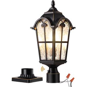 EDISHINE Large Size Dusk to Dawn Outdoor Post Light, 21.9'' H 120V Pole Light Fixture with Pier Mount Base, Waterproof Exterior Lamp Post Lantern Head for Yard, Driveway, Fence, Black, Hardwired