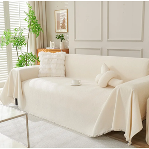 DREAMINGO Sofa Covers Washable Thick Chenille Couch Cover for 3 Cushion Couch Sofa Multi-Use Couch Cover Blanket Modern Pet Furniture Protector Sectional Couch Slipcover 91"x150", Beige White, 71"x102"