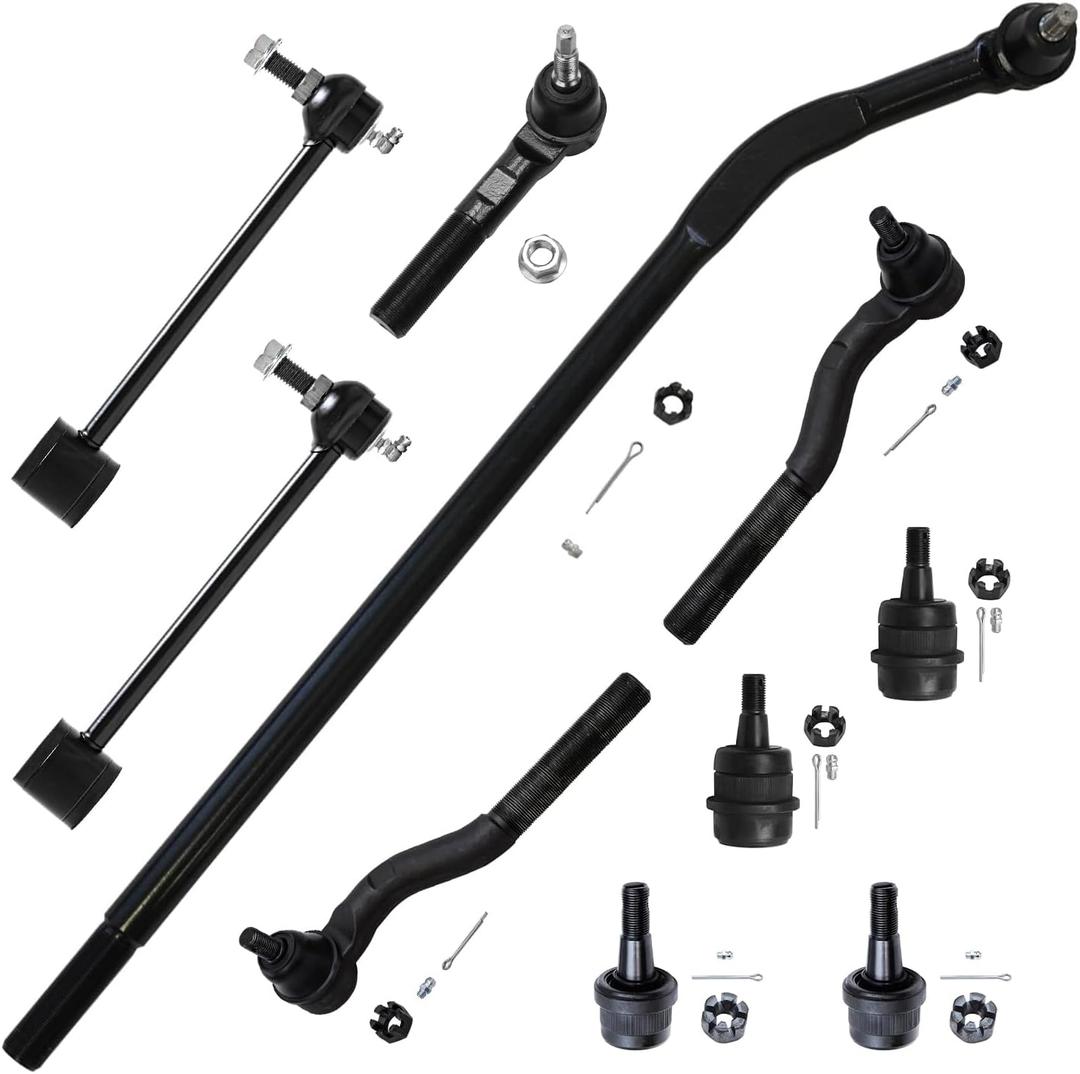 Detroit Axle - 10pc Suspension Kit for 2007-2017 Jeep Wrangler, 2018 Wrangler JK, 4 Front Upper & Lower Ball Joints 2 Rear Sway Bars 4 Inner Outer Tie Rod Ends Replacement