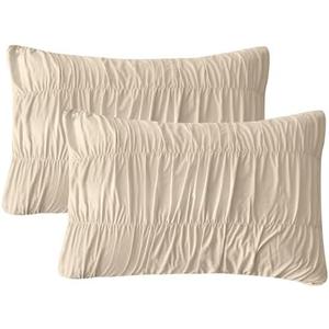 QSH Ruched Pillow Covers King Size,2 Pack 20"x36" Pillow Sham,Shabby Boho Chic Decorative Bed Pillow Shams King Linen Feel Ultra Soft and Luxury Microfiber Pillowcases Set