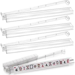 Mahjong Rack & Pusher 4-Pack, Clear Acrylic Tile Holders, Modern US Style, 18.9 x 3.1 x 1.2 inch