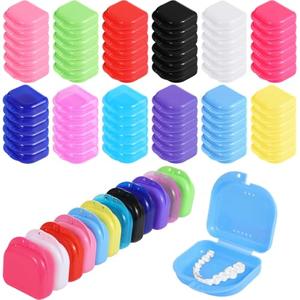 64 PCS Dental Retainer Cases, Dental Reiner Travel Organizer with Holes, Portable Denture False Teeth Container with Flip-Top Buckle