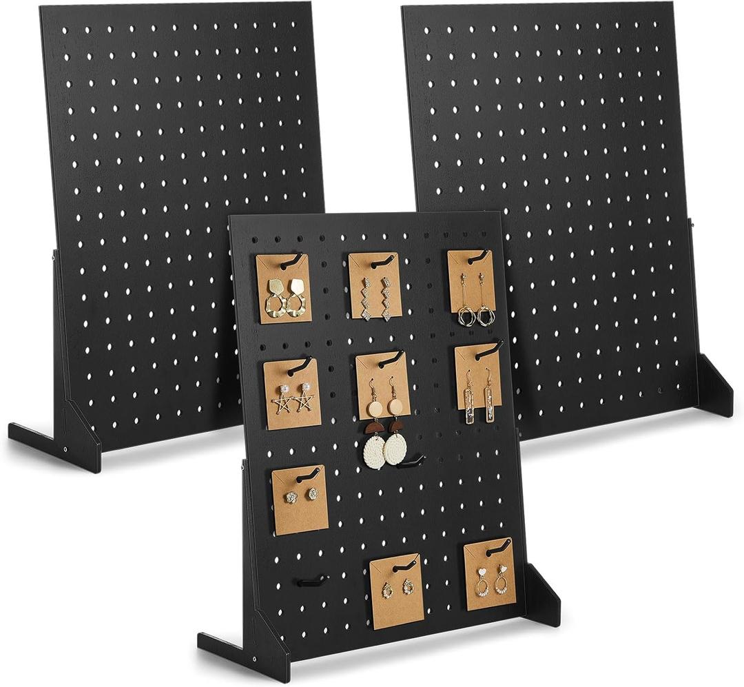 3 Pcs Wooden Pegboard Display Stand for Craft Shows Jewelry Rack Organizer for Earring Necklaces Keychain Peg Board(Black)