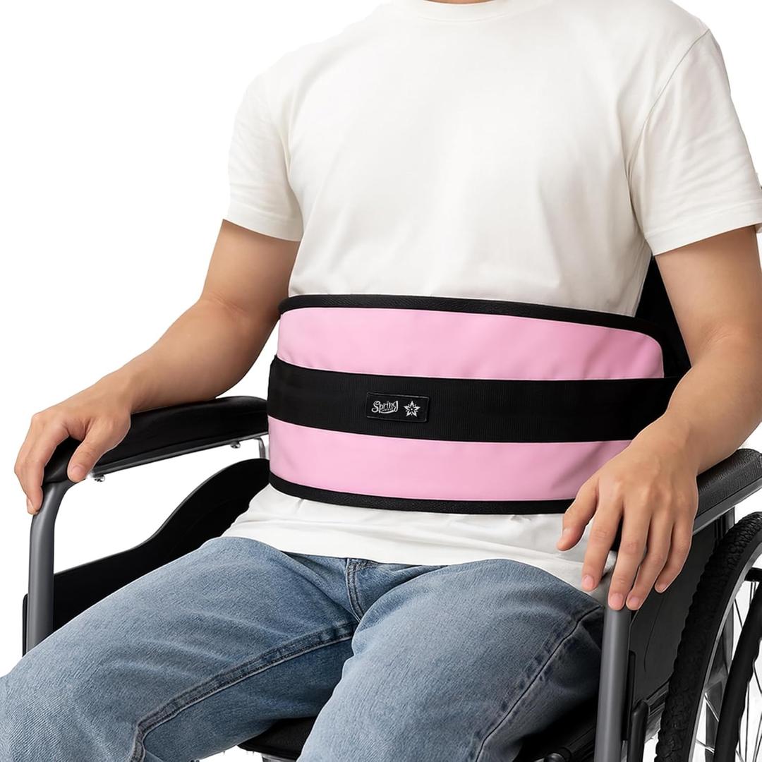 SPRING SEAON Wheelchair Seatbelt-Waterproof Outer Fabric with Soft Lining,Adjustable Harness for Adults,Straps for Chair/Bed Restraint,Pregnant&Paralyzed Pressure Relief & Fall Prevention(Pink)