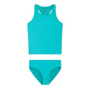 Lands' End Girls' UPF 50+ Swim Bikini Bottom and Racerback Tankini Set, Ceramic, Medium