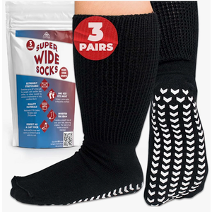 3 Pairs Extra Wide Socks for Swollen Feet - Non Slip Diabetic Socks for Men, Hospital Use