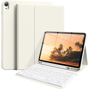 Keyboard Case for iPad (A16) 11th Gen 11 Inch 2025, iPad 10th Generation 10.9 inch 2022 with Pencil Holder, Wireless Keyboard and Slim Lightweight Soft Cover Auto Wake/Sleep, Cream White