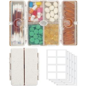 4 x Zentiky Small Daily Pill Organizer with Labels, Medicine Pill Organizer Fit with Your Purse or Pocket for Travel to Hold Vitamin, Fish Oil, Supplement,Cotton Swabs, Bandages or Jewelry-Beige