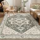 Area Rug for Living Room - 7x9 Washable Oriental Vintage Floral Large Soft Carpet - Fade Stain Resistant Non Slip Rugs for Bedroom Dining Room Nursery Dorm Office Home Decor - Vintage Green