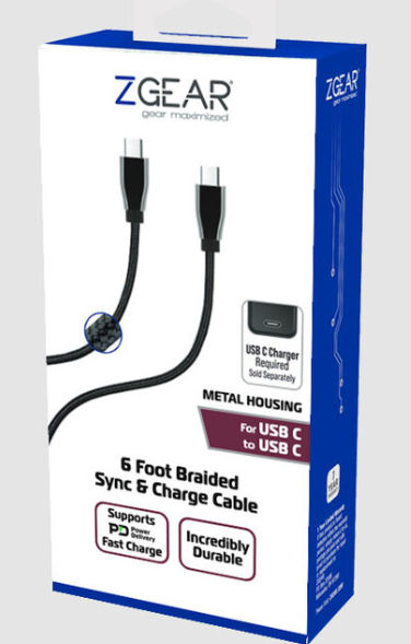 Set 2 Pack ZGEAR Metal Housing For USB C 10 Foot Braided Sync & Change Cable And 10 Foot Braided Sync Charge Cable For Lighting Tip