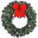 Set of 3 Artificial Pre-Lit Balsam Pine Christmas Wreaths with Red Bows, 16 Inches, Battery Operated with Timers