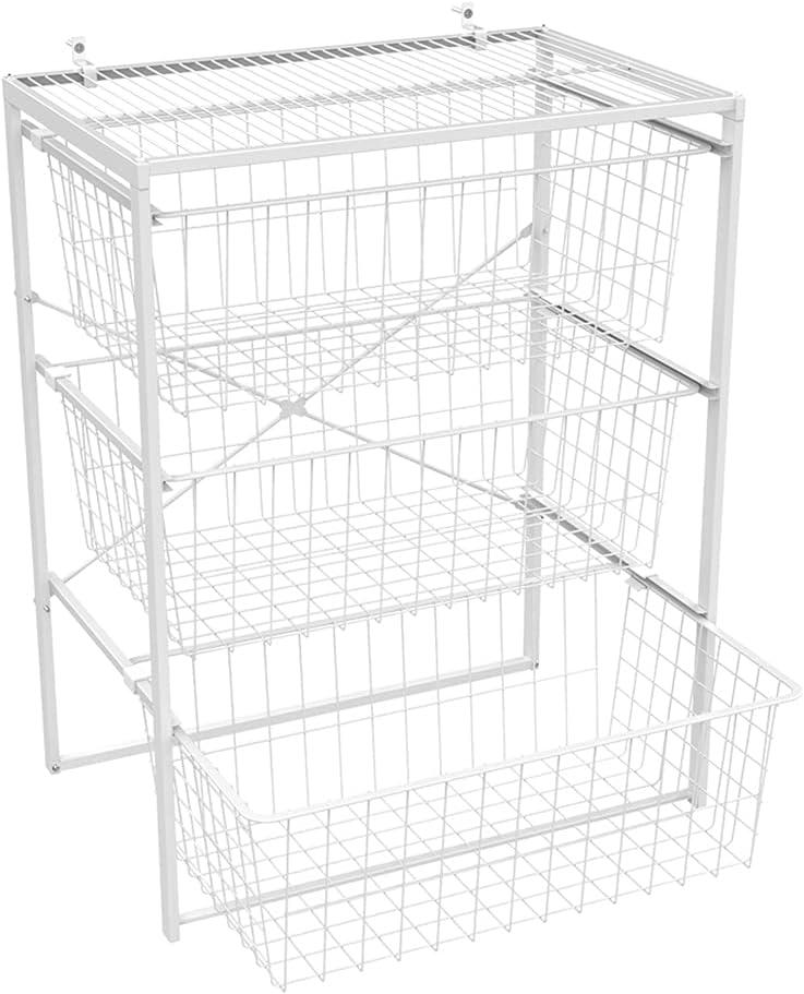 ClosetMaid Wire Basket 3 Drawer Organizer Unit with Shelf for Pantry, Closet, Clothes, Linens, Sturdy Steel, Easy Assembly, White, 14.09"D x 27.24"W x 21.64"H