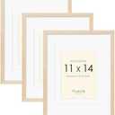 11x14 Picture Frames Matted for 8x10 and 6x8 Picture, Set of 3 Solid Wood Picture Frame with Tempered Real Glass, Wall Gallery Frame Set for Tabletop or Wall Mounting Display (3 Pack of Oak)