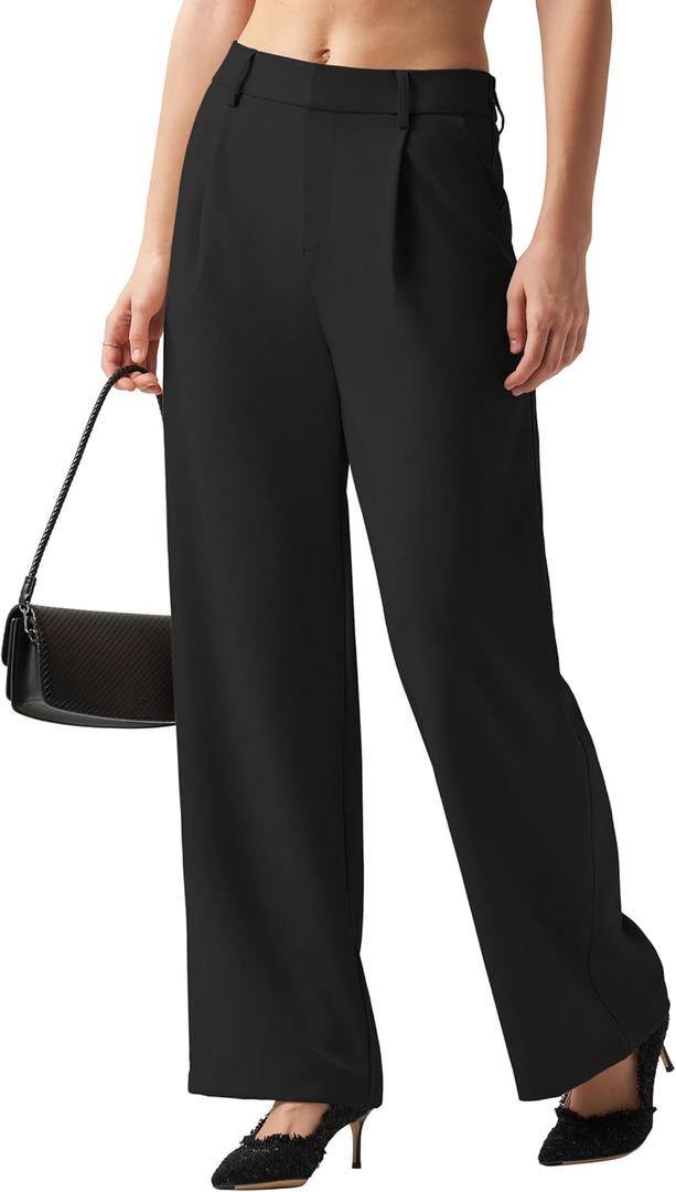 Women's Wide Leg Work Dress Pants High Waisted Casual Slacks Business Office Pants with Pockets 29"/31" (3X-Large, Black)