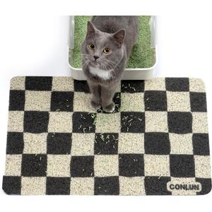 Conlun Cat Litter Mat Litter Trapping Mat, Premium Durable PVC Cute Cat Litter Box Mat, Non-Slip, Less Waste Kitty Litter Mat, Soft on Kittys Paws, 24x 17 cat matts for litter, Chessboard