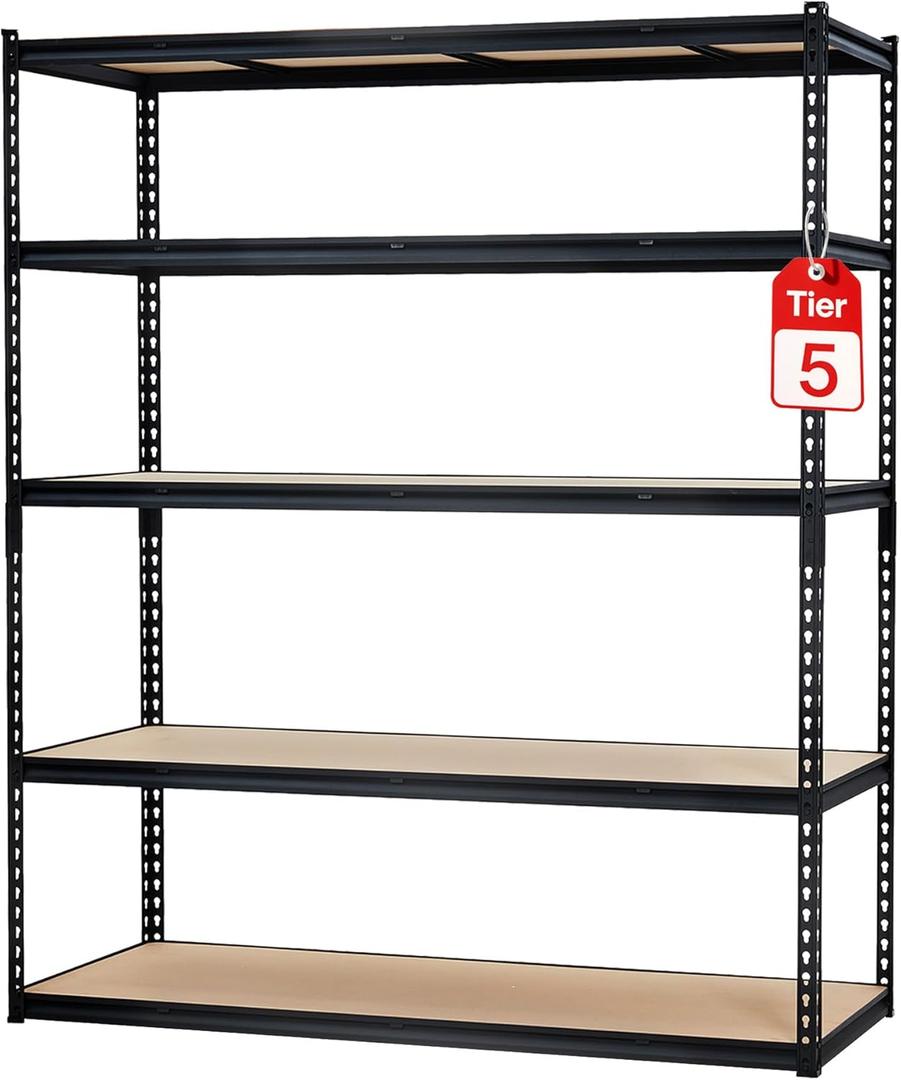 Garage Storage Shelves 5 Tiers, Heavy Duty Storage Shelving Racks with 3000 LBS Capacity, 60 " L x 24 in W x 72 in H Metal Adjustable Shelving Unit for Kitchen Pantry Basement Bathroom Laundry