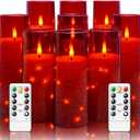 Flameless LED Candles with Timer 9 Pc Flickering Flameless Candles for Romantic Ambiance and Home Decoration Stable Acrylic Shell,with Embedded Star StringBattery Operated CandlesRed