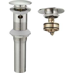 BWE Brushed Nickel One-Piece Sink Drain Stopper with Overflow for Bathroom Vessel Vanity Faucet Bathroom SinkPop-Up Drain Assembly with Strainer