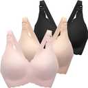 Nursing Bras for Breastfeeding, Seamless Ultra Comfort Maternity Bra, Natural Shape Pregnancy Bras for Women (Small, Black/Beige/Pink)