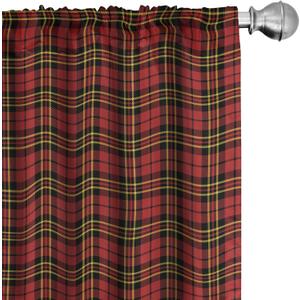 Lunarable Plaid Curtains, Classical Celtic Fashion Tartan Checks and Stripes Cultural Folk Inspiration, Window Treatments 2 Panel Set for Living Room Bedroom Decor, 56 Inch x 95 Inch, Red Black