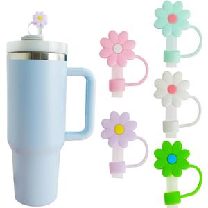 5 PCS Silicone Straw Covers Cap Compatible with Stanley 30&40 Oz Cup, 10mm Cute Flower Straw Toppers for Tumblers, Dust-Proof Drinking Straw Caps for Reusable Straws Tips Lids