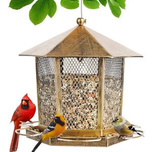 Wild Birds Feeder, Finch Bird Feeder for Outdoors, Metal Hexagonal Gazebo Birdfeeder for Garden Patio Outside Hanging