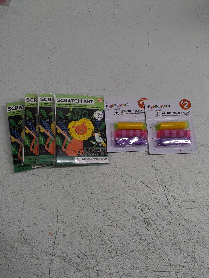 ArtCreativity Wrapped Candy Highlighters for Kids, Set of 2, Assorted Fruit-Scented Highlighters, Cute Back to School Supplies, Stationery Party favors for Boys and Girls, Fun Office Gifts, Scratch Art Includes 4 Illustrated Scratch Sheets, 2 Design