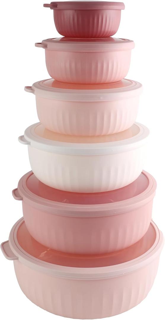COOK WITH COLOR Prep Bowls with Lids- Wide and Deep Nesting Plastic Small Mixing Bowl Set with Lids, 12 Piece Set - Wide Bowls, Pink