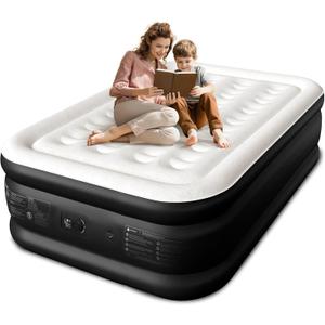 Full Size Air Mattress with Built-in Pump, 18" Raised Comfort, 48Hr Leak-Proof Test, Upgraded Honeycomb Pillar Design, Supports 600 lbs, 2.5-Min Inflation for Home Guest Room Camping (Black)