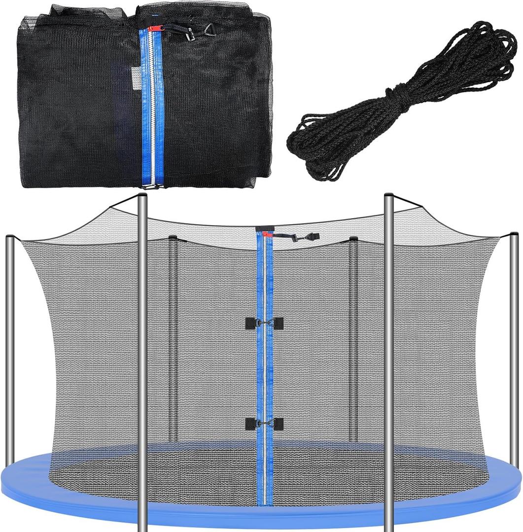 Trampoline Replacement 12 13 14 15 16 ft Trampoline Safety Net Round Frame Trampolines Enclosure Net Weather Resistant Trampoline Net with Double Headed Zippers, Net Only (6 Straight Poles, 16 FT)