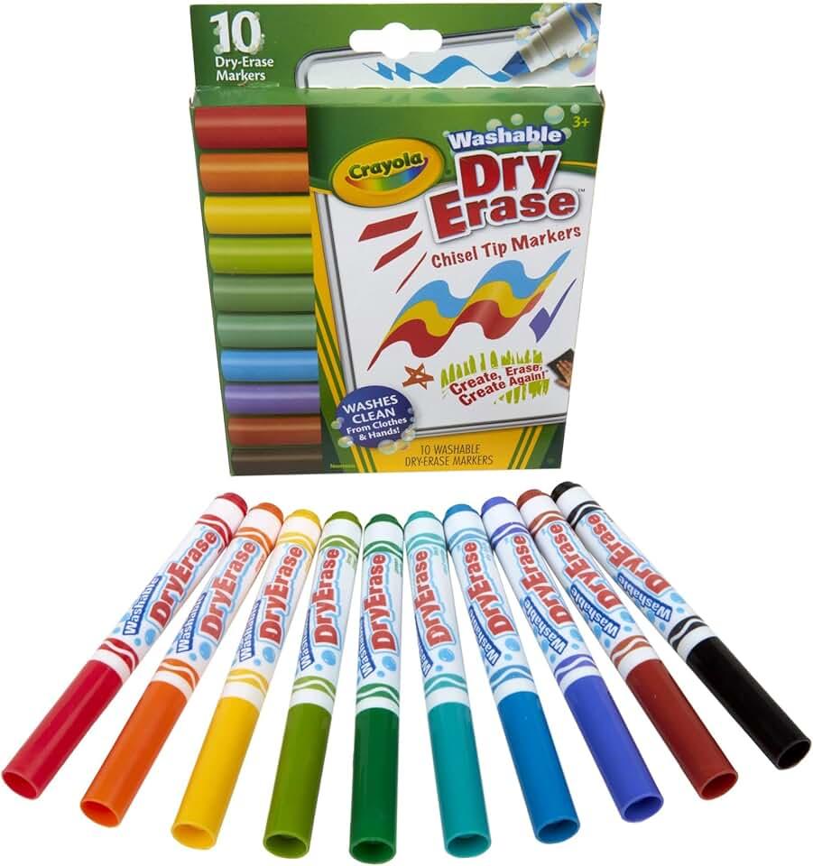 Crayola Washable Dura-Wedge Tip Dry Erase Markers, 10 Count