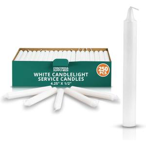 Concordia Supply Church Candles for Candlelight Service Vigil - 4.25" x 1/2" Bulk White Candles for Memorial, Congregational, Shabbat, Wedding, Communion, Baptism & Christmas Ceremonies - Box of 250