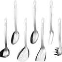 Stainless Steel Cooking Utensils Set, 7PCS Kitchen Utensils Set, Durable Kitchen Utensils - Meat Fork, Solid Serving Spoon, Ladle, Pasta Fork, Skimmer, Slotted Serving Spoon, Slotted Spatula