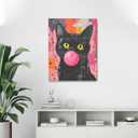 Funny Black Cat Pink Banksy Graffiti Wall Art Cute Cat Pictures Canvas Wall Decor kitten Painting Artwork Decoration Framed Gifts for Lover Women Girl Bathroom Bedroom Living Room Office 16"x20"