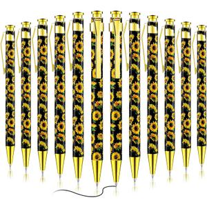 Yexiya 12 Pieces Sunflower Pens Ballpoint Click Ball Pens Reusable Retractable Journaling Sunflower Party Favors Black Ink Medium Point 1.0 mm Gift for School Office Women and Men