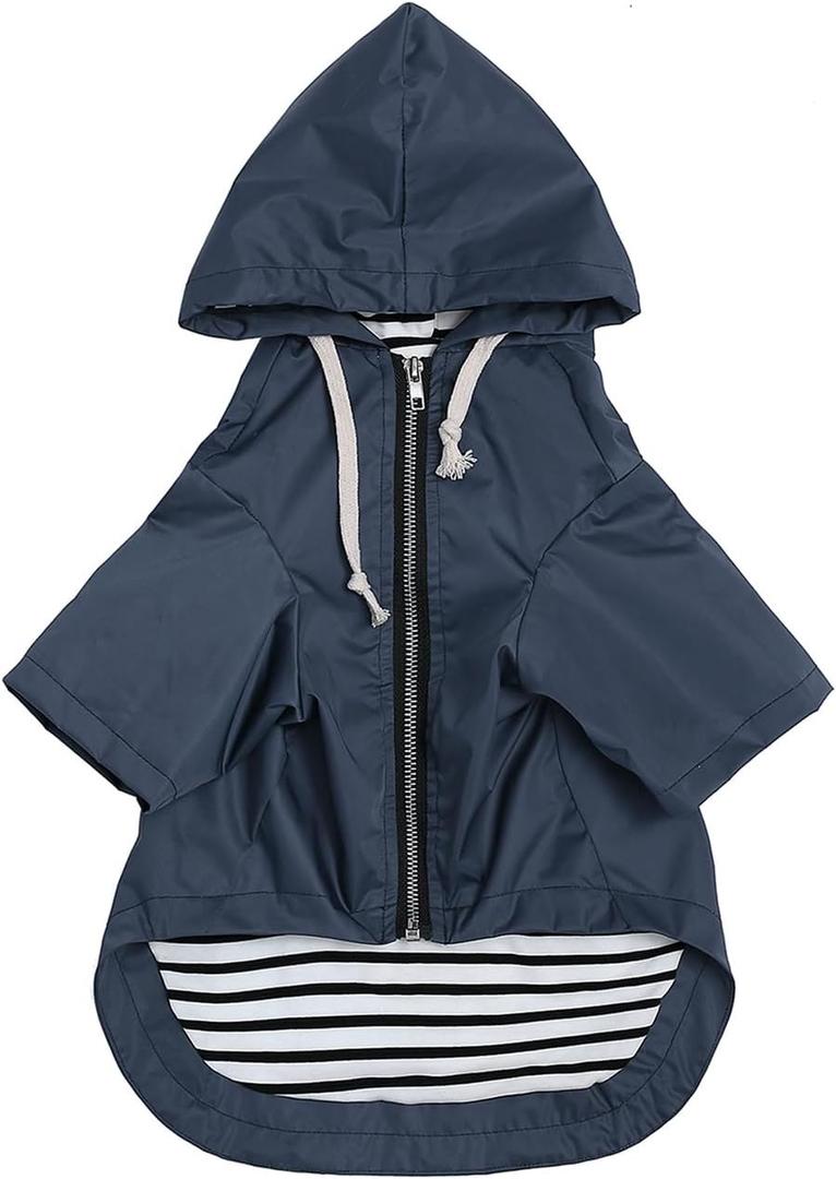 Dog Raincoat rain Jacket Raincoat Dogs Waterproof Small Medium Breeds Zip Closure Storage Pocket Harness Hole Blue M (Navy)