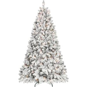 5ft Pre-lit Flocked Christmas Tree, Artificial Christmas Tree with Lights, Snow Frosted Christmas Trees Pre-lit with Pine Cones & 300 UL Lights, 600 Tips, Hinged Easy Setup Xmas Tree