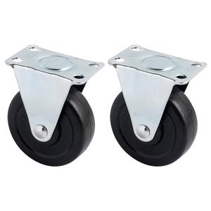 Framendino, 2 Pack Rubber Caster Wheels Fixed Black Casters with Rigid Non-Swivel Top Plate for Furniture 3 Inch