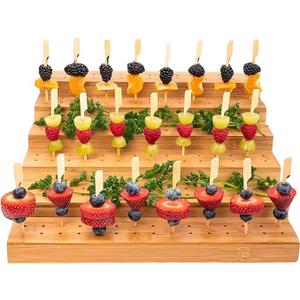 Skewer Holder Bamboo Party Food Display With 75 Holes - Ideal Food Display Stands For Party, Buffet, Cocktail and Catering Events - Five Tier Appetizer Skewers Food Stand, Brown