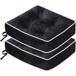 ERWUDEling Set of 2 Tufted Waterproof Outdoor Chair Cushions - 19x19x5 inchThick Patio Seat Pads with Ties for Lawn, Wicker & Garden Furniture,Black